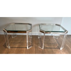 Paire Bouts Canapé Octogonaux Lucite Chrome Maison Jansen France vers 1970