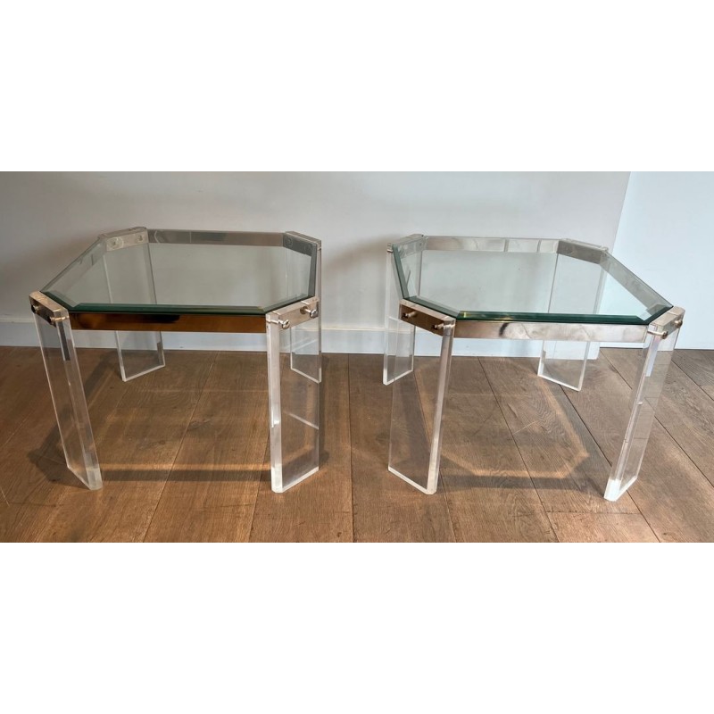 Paire Bouts Canapé Octogonaux Lucite Chrome Maison Jansen France vers 1970