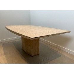 Barrel-Shaped Travertine Brass Dining Table Willy Rizzo Italy circa 1970
