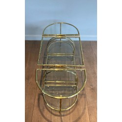 Table Basse Tripartite Art Déco Laiton Faux-Bambou Goût Maison Baguès vers 1940