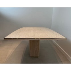 Barrel-Shaped Travertine Brass Dining Table Willy Rizzo Italy circa 1970