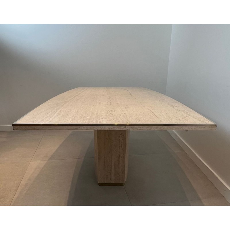 Table de Salle à Manger en Travertin et Laiton de Willy Rizzo