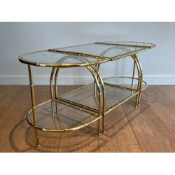 Art Déco Faux-Bamboo Brass Tripartite Coffee Table Style Maison Baguès circa 1940