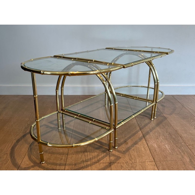 Table Basse Tripartite Art Déco Laiton Faux-Bambou Goût Maison Baguès vers 1940