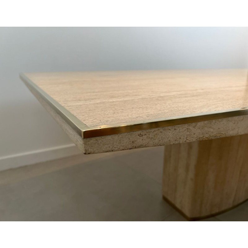 Table de Salle à Manger en Travertin et Laiton de Willy Rizzo
