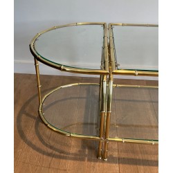 Table Basse Tripartite Art Déco Laiton Faux-Bambou Goût Maison Baguès vers 1940