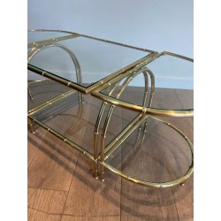 Table Basse Tripartite Art Déco Laiton Faux-Bambou Goût Maison Baguès vers 1940