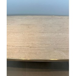 Barrel-Shaped Travertine Brass Dining Table Willy Rizzo Italy circa 1970