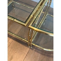 Art Déco Faux-Bamboo Brass Tripartite Coffee Table Style Maison Baguès circa 1940