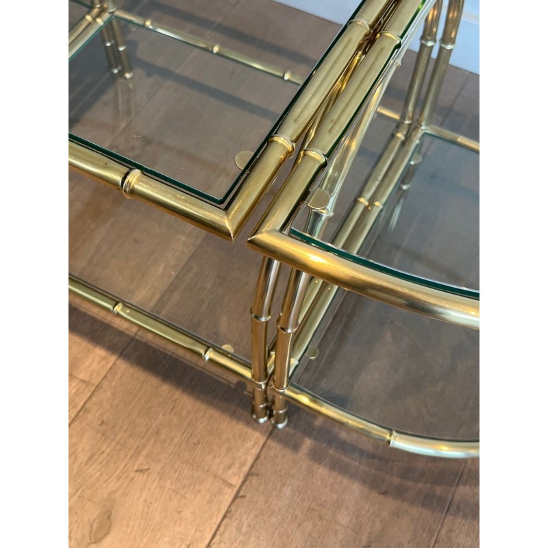 Art Déco Faux-Bamboo Brass Tripartite Coffee Table Style Maison Baguès circa 1940