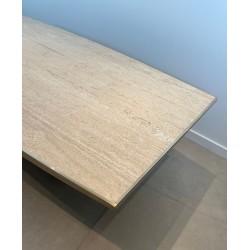 Table de Salle à Manger en Travertin et Laiton de Willy Rizzo