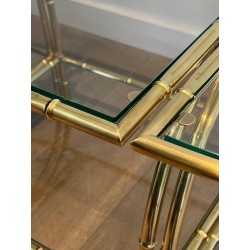 Art Déco Faux-Bamboo Brass Tripartite Coffee Table Style Maison Baguès circa 1940