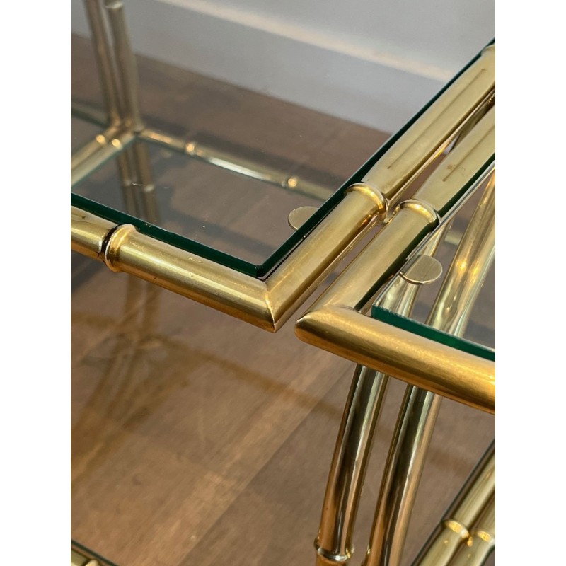 Table Basse Tripartite Art Déco Laiton Faux-Bambou Goût Maison Baguès vers 1940
