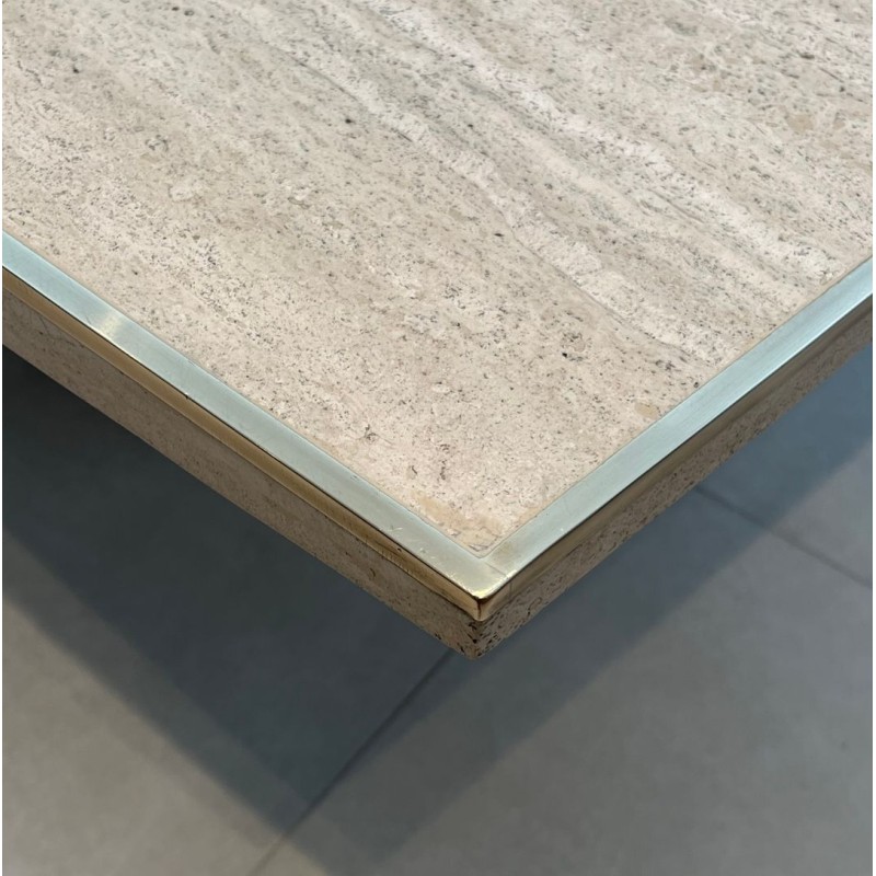 Barrel-Shaped Travertine Brass Dining Table Willy Rizzo Italy circa 1970