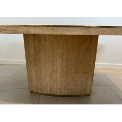 Barrel-Shaped Travertine Brass Dining Table Willy Rizzo Italy circa 1970