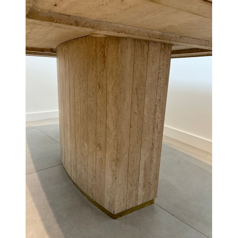 Table de Salle à Manger en Travertin et Laiton de Willy Rizzo