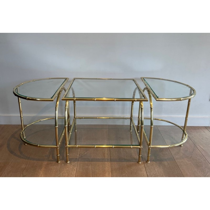 Art Déco Faux-Bamboo Brass Tripartite Coffee Table Style Maison Baguès circa 1940