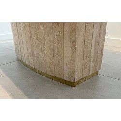 Table Salle à Manger Travertin Laiton Forme Tonneau Willy Rizzo Italie vers 1970
