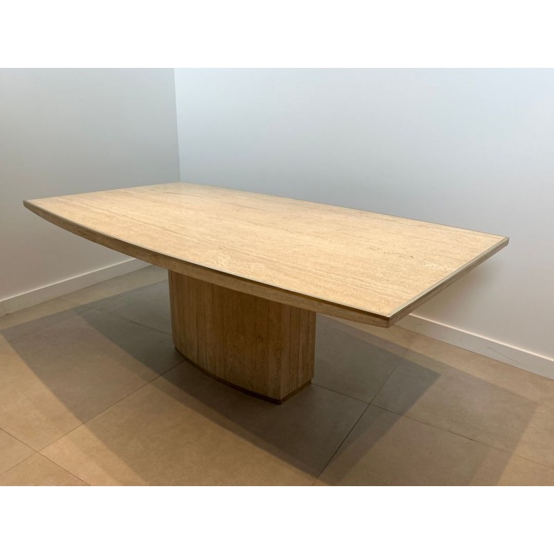 Table de Salle à Manger en Travertin et Laiton de Willy Rizzo