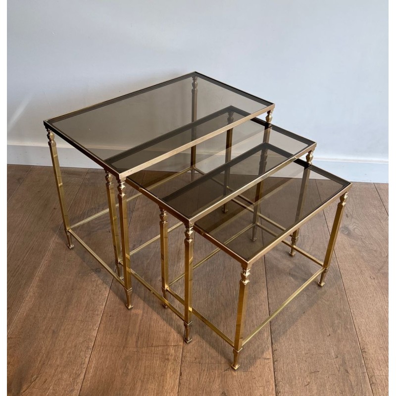 Neoclassical Brass Nesting Tables, Maison Ramsay, circa 1935