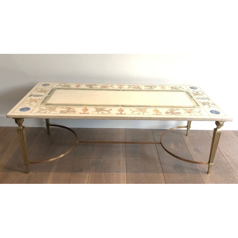 Neoclassical Bronze and Marble Coffee Table, France, circa 1935