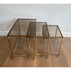Neoclassical Brass Nesting Tables, Maison Ramsay, circa 1935