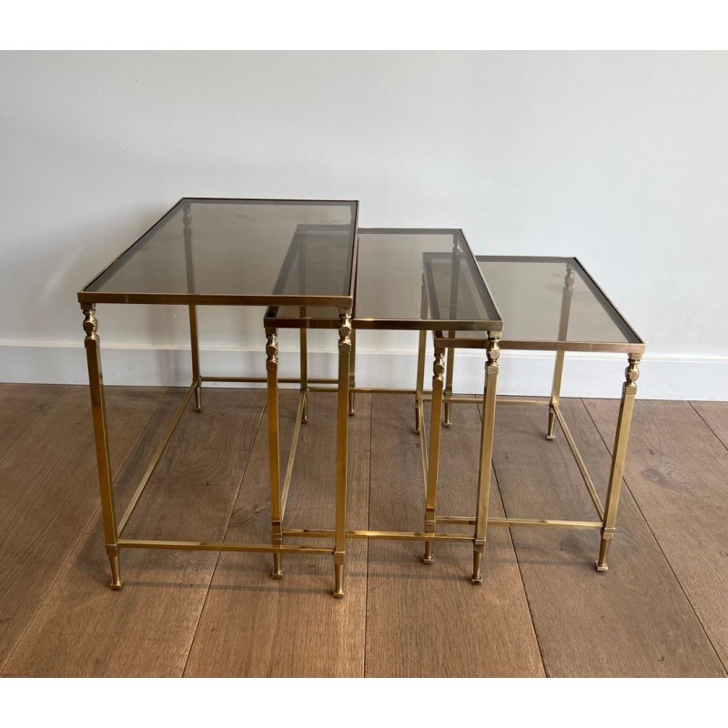 Neoclassical Brass Nesting Tables, Maison Ramsay, circa 1935