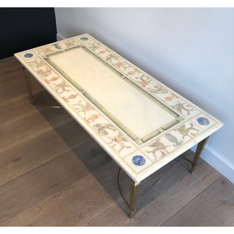Table Basse Néo-classique Bronze et Marbre, France, vers 1935