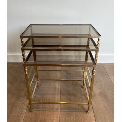 Neoclassical Brass Nesting Tables, Maison Ramsay, circa 1935