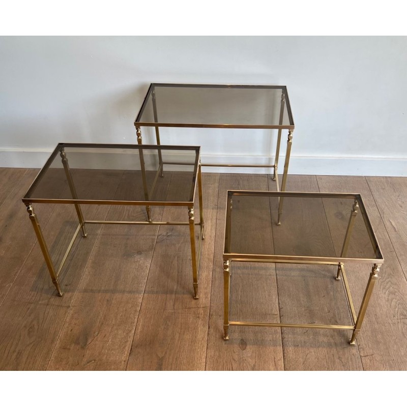 Neoclassical Brass Nesting Tables, Maison Ramsay, circa 1935