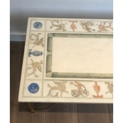 Table Basse Néo-classique Bronze et Marbre, France, vers 1935