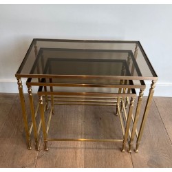 Neoclassical Brass Nesting Tables, Maison Ramsay, circa 1935