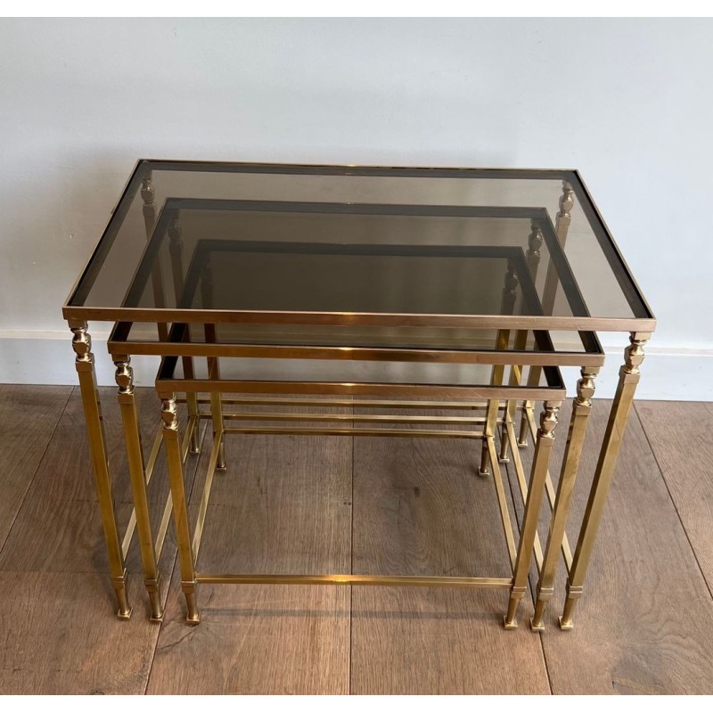 Neoclassical Brass Nesting Tables, Maison Ramsay, circa 1935
