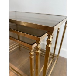 Neoclassical Brass Nesting Tables, Maison Ramsay, circa 1935