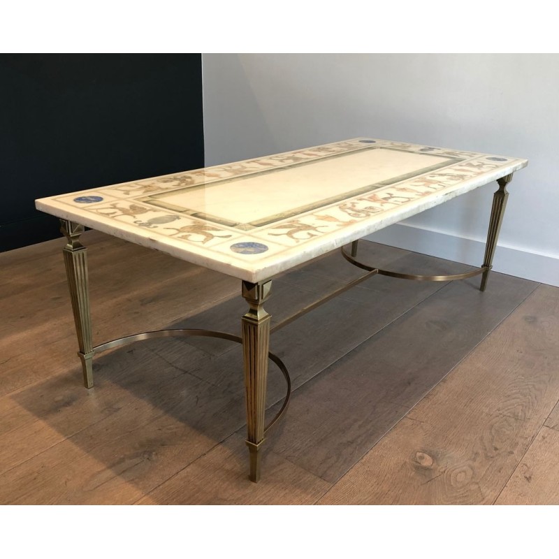 Table Basse Néo-classique Bronze et Marbre, France, vers 1935