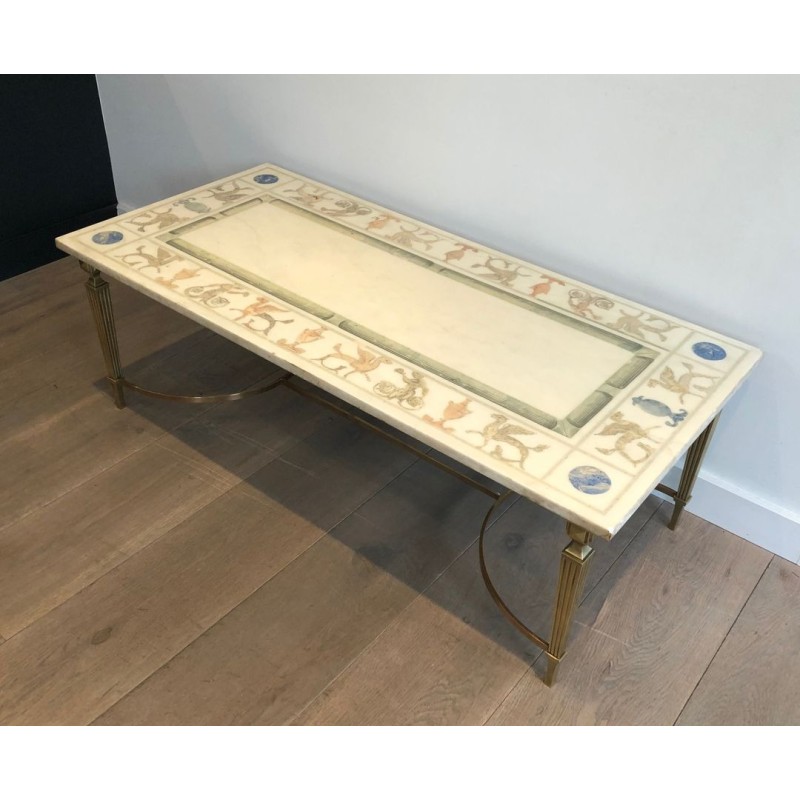 Table Basse Néo-classique Bronze et Marbre, France, vers 1935