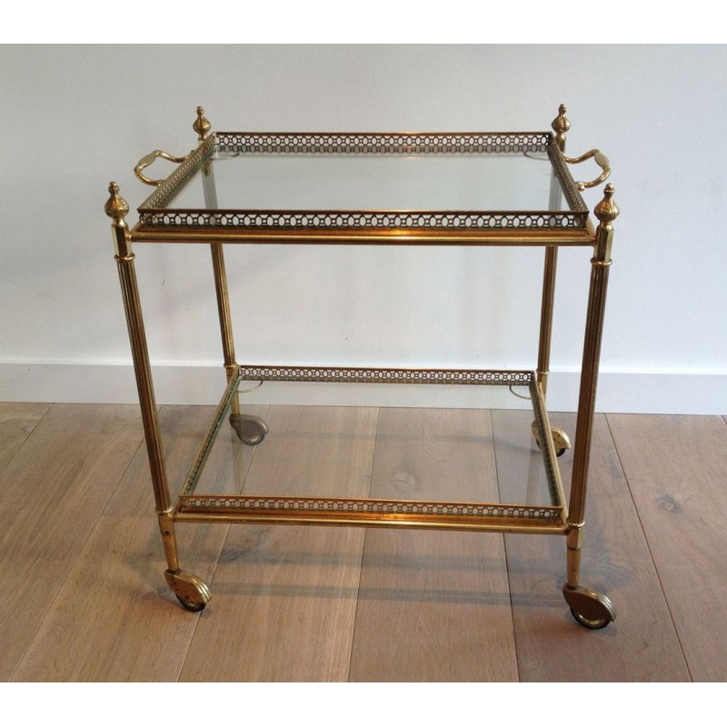 Neoclassical Style Brass Drinks Trolley with Removable Trays