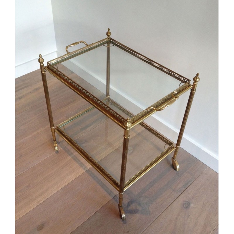 Neoclassical Style Brass Drinks Trolley with Removable Trays