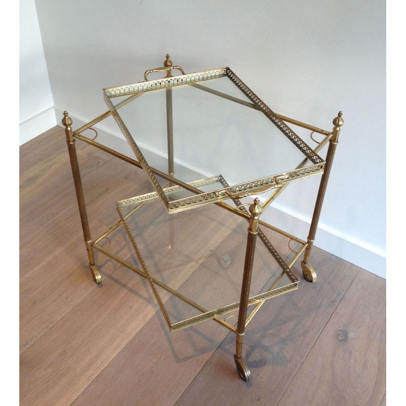 Neoclassical Style Brass Drinks Trolley with Removable Trays