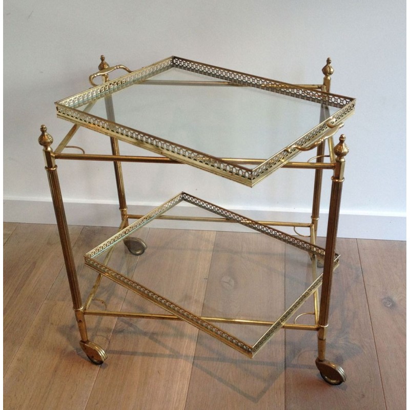 Neoclassical Style Brass Drinks Trolley with Removable Trays
