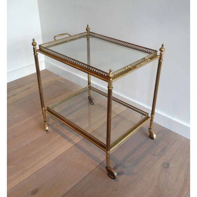 Neoclassical Style Brass Drinks Trolley with Removable Trays