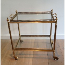 Neoclassical Style Brass Drinks Trolley with Removable Trays