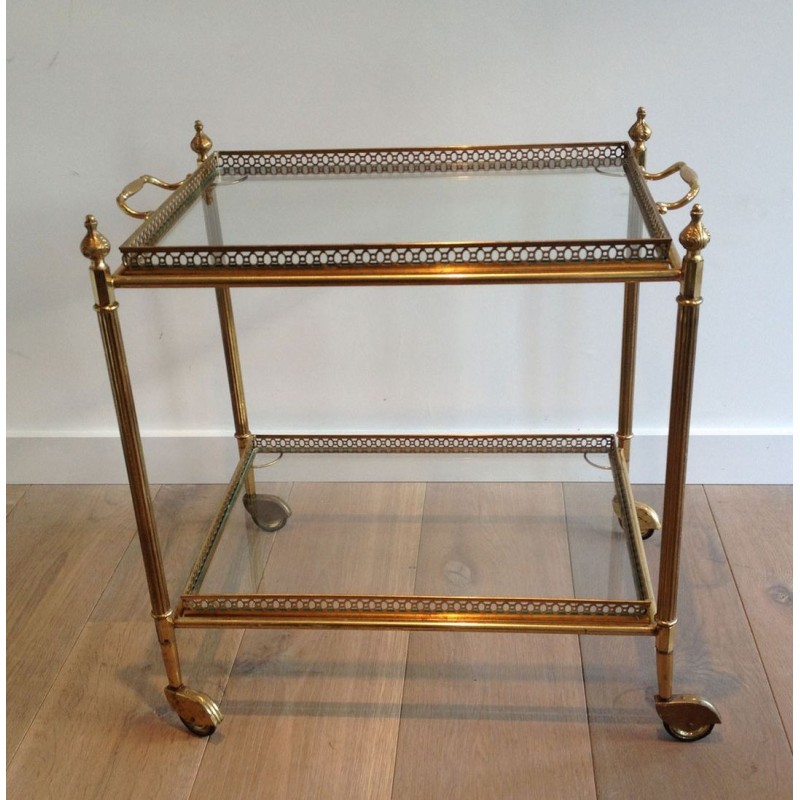 Neoclassical Style Brass Drinks Trolley with Removable Trays