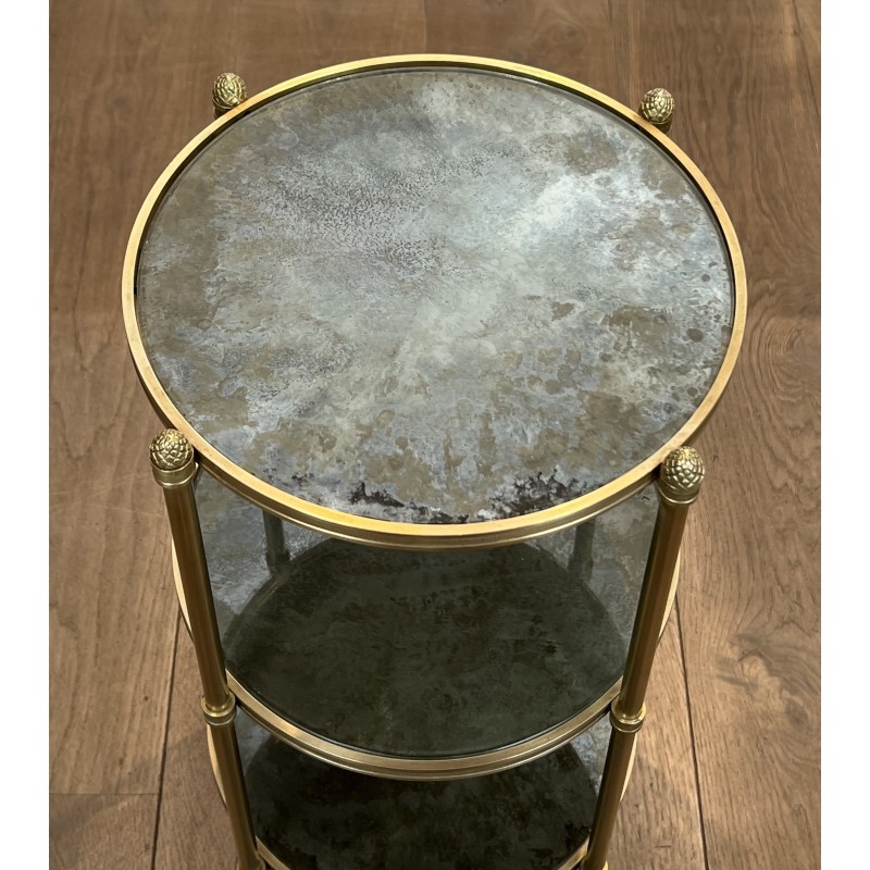 Three Tiers Round Gueridon with Eglomized Mirror Tops by Maison Baguès