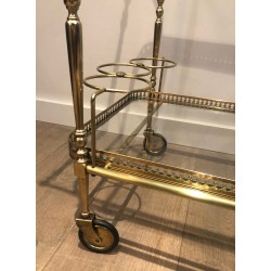Neoclassical Brass Two-Tier Drinks Trolley with Gallery Rail, in the Style of Maison Jansen, circa 1940