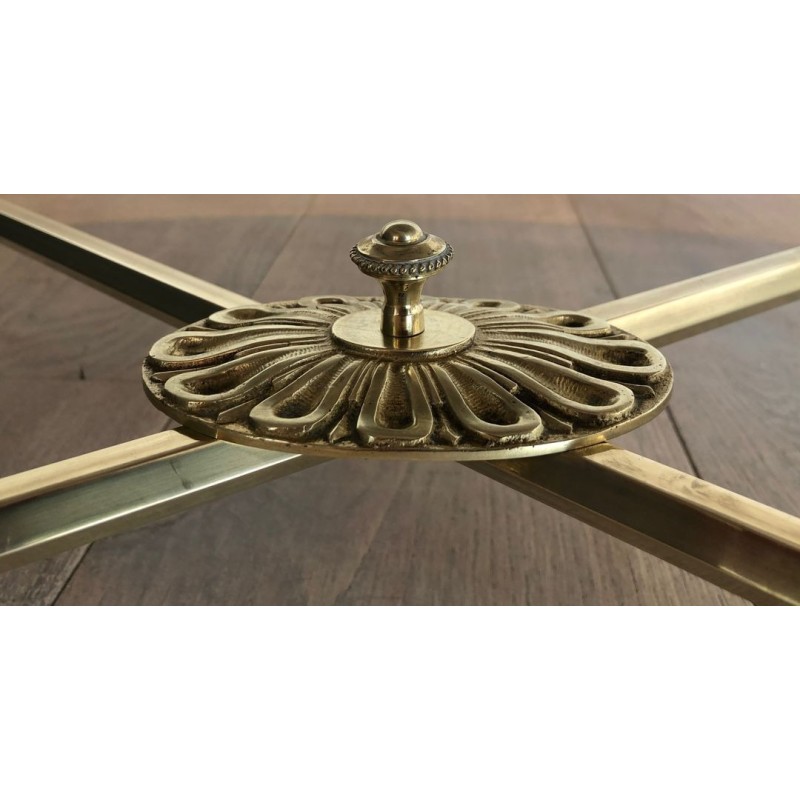 Table Basse Ovale Néoclassique en Laiton et Marbre de Carrare, Maison Jansen, France vers 1940