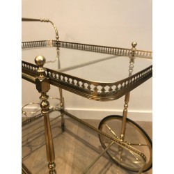 Neoclassical Brass Two-Tier Drinks Trolley with Gallery Rail, in the Style of Maison Jansen, circa 1940