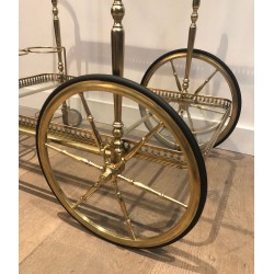 Neoclassical Brass Two-Tier Drinks Trolley with Gallery Rail, in the Style of Maison Jansen, circa 1940