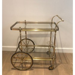 Neoclassical Brass Two-Tier Drinks Trolley with Gallery Rail, in the Style of Maison Jansen, circa 1940