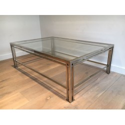 Table Basse Moderniste Chromée à Pieds Triples, Travail Français vers 1970